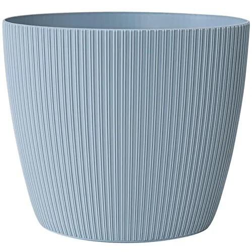 KONZEPT Blumentopf groß, grünlich, gerillte Struktur 26cm, Übertöpfe für Zimmerpflanzen aus Kunststoff ideal für Wohnzimmer, Küche und Balkon