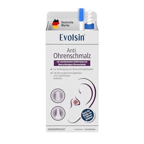 EVOLSIN® Anti-Ohrenschmalz – Ohrenschmalz Entferner mit 2 x 4 Aufsätzen – Ohrenreiniger Set für sanfte Ohr Reinigung – Ohr Hygiene & Pflege