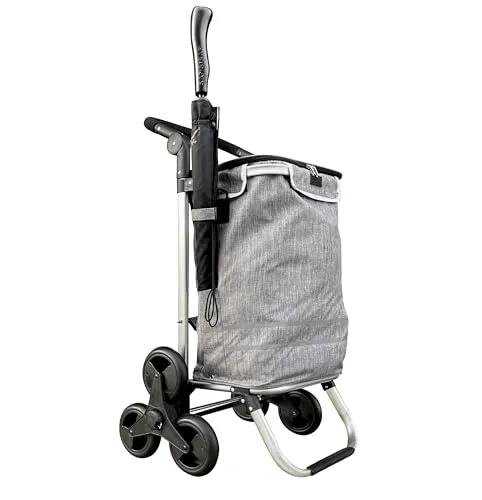 Faltbarer Aluminium Einkaufstrolley 57L mit Kühlfach, Grau - Praktischer Einkaufstrolley mit 57L Volumen (48L + 9L Kühlfach) für den einfachen Transport von Lebensmitteln. Robuster Aluminiumrahmen, bis zu 50 kg Traglast, klappbar und vielseitig nutzbar als Sackkarre oder Umhängetasche.