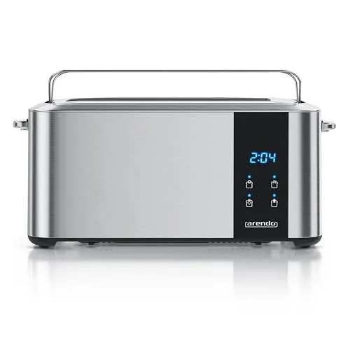 Arendo Edelstahl Toaster AURORA – 4 Scheiben Langschlitz mit Touchscreen - Toaster mit 1500 W für 4 Scheiben gleichzeitig, integrierter Brötchenaufsatz und 7 Bräunungsgraden – ideal für die ganze Familie!