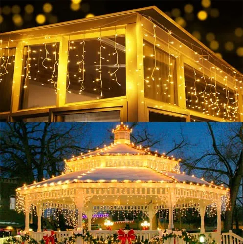 BrizLabs 480er LED Eisregen Lichterkette Lichtervorhang Eiszapfen Außen Innen Weihnachten Beleuchtung Wasserdicht Strombetrieben mit Stecker für Xmas Balkon Garten Party Hochzeit Deko, Warmweiß
