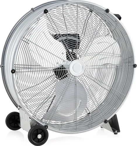 COSTWAY 180W Bodenventilator mit 3 Geschwindigkeitsstufen und Rollen, 65 cm, Silber - Leistungsstarker 180W Trommellüfter mit 3 Geschwindigkeitsstufen für optimale Luftzirkulation. Ideal für Werkstätten und Terrassen. Komfortable Handhabung durch Rollen und leichtes Design.