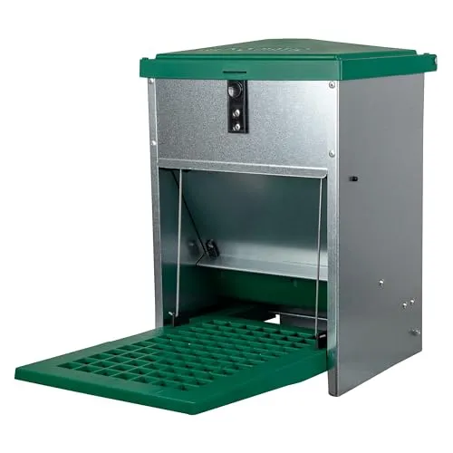 horizont Futterautomat Feedomatic mit Trittplatte, 5kg, verzinkt, Futterautomat für Hühner, ideales Hühnerzubehör, rattensicher, Futterspender