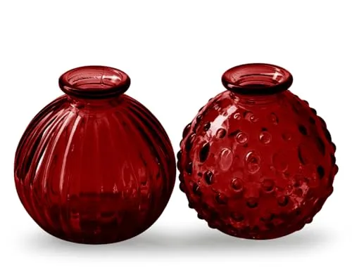 itsisa Glasvase Jive, Vase rot, H: 8,5 cm (2er Set) - kleine Vasen, Blumenvase, Tischdekoration, Deko Hochzeit