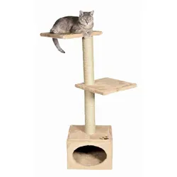 Trixie Kratzbaum Badalon 109 cm, beige - Platzsparender Kratzbaum mit zwei Etagen und Plüschüberzug für glückliche Katzen