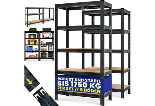monzana Schwerlastregal, 2x 180x90x40cm Befestigungsmaterial 1750kg 10 MDF-Platten Kellerregal