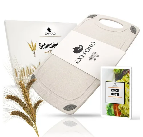 Exitoso Schneidebrett spülmaschinenfest mit Saftrille, aus PP-Material & Weizenstroh, Kunststoff, (1-St), Brotzeitbrett Frühstücksbrettchen Brot Obst Steak rutschfest