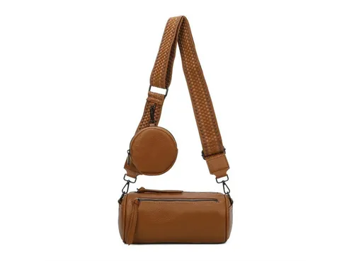 ITALYSHOP24 Gürteltasche Damen Zylinder Vintage Crossbody Tasche - Umhängetasche aus Kunstleder mit abnehmbarem, verstellbarem Schulterriemen und zusätzlicher Geldtasche, ideal für jeden Anlass und Look.