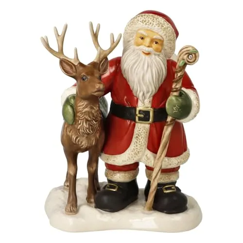 Goebel Figur Santa und der König des Waldes Weihnachten - Schneekugeln - Festliche Weihnachtsmannfigur aus feinem Steingut, 25 cm hoch, ideal als eleganter Blickfang oder Geschenk für die Weihnachtszeit.