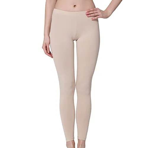 Celodoro Damen Leggings, stretchige Jersey Hose aus Baumwolle - Beige L