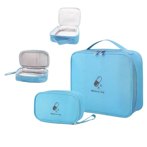 JUNUNDJING 2 Stück Medikamententasche, Große & Klein Medikamententasche Reise, Reiseapotheke Tasche Wasserdicht, Erste Hilfe Tasche leer, Erste Hilfe Set Outdoor (Blau)