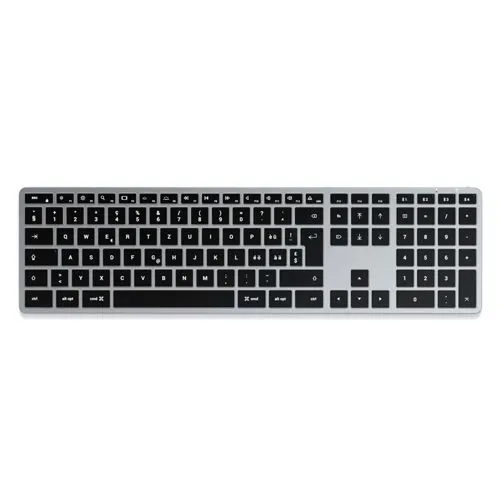 Satechi Slim X3 Bluetooth Tastatur Schweiz, QWERTZ Anthrazit - Erweiterte Bluetooth-Tastatur mit Ziffernblock und Hintergrundbeleuchtung, die sich ideal für Apple-Nutzer eignet und bis zu vier Geräte gleichzeitig verbindet.