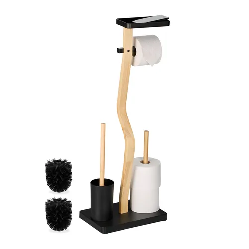 Relaxdays WC-Garnitur aus Bambus & Eisen mit Ablage - Toilettenbürstenhalter aus hochwertigem Bambus und Eisen, mit praktischem Ablagefach für Toilettenartikel – stilvoll und funktional.