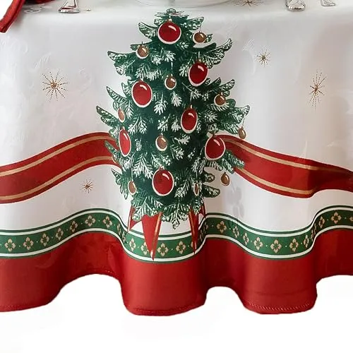 Elrene Home Fashions Villeroy & Boch Toy's Delight Weihnachts-Tischdecke, knitterfrei, Feiertagstischdekoration, 152,4 x 213,4 cm, oval, Mehrfarbig
