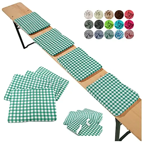 heimtexland ® Sitzkissen 4er Set Bierbank Polster Auflage Bierzeltgarnitur Garten Deko Kissen Typ859 Karo Grün