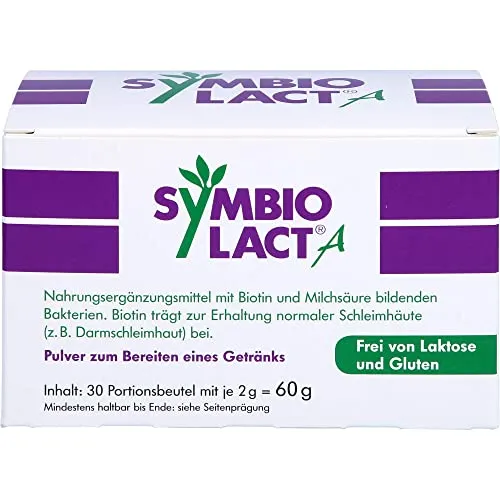 Symbiolact A 30 ST - Nahrungsergänzungsmittel mit Biotin und Milchsäure bildenden Bakterien, unterstützt die Gesundheit der Schleimhäute und ist laktose- und glutenfrei. Ideal zur täglichen Ergänzung für Ihr Wohlbefinden.