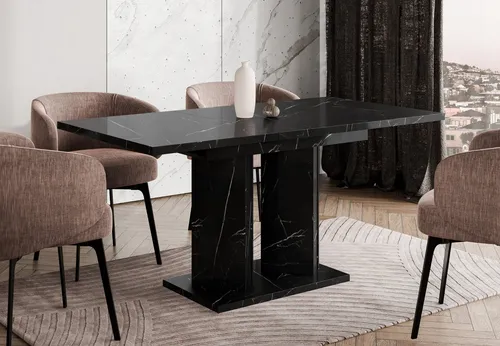Home Collective Ausziehbarer Esstisch in Schwarz Marmor-Optik | Erweiterbar auf 160 cm für 4-6 Personen