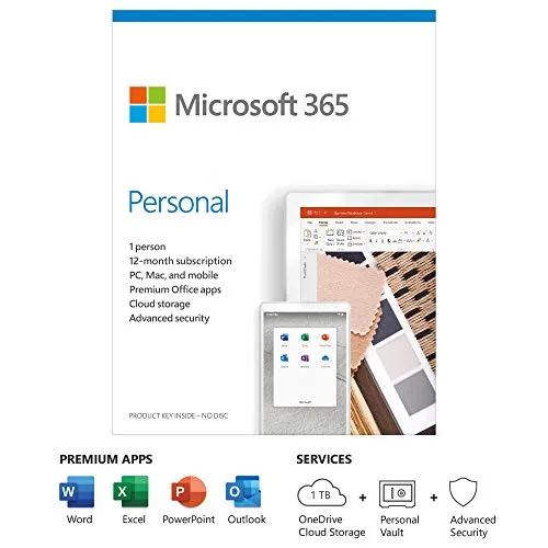 Microsoft 365 Personal - 1 Jahr Abonnement für PC/Mac, Tablet & Telefon - Vollständige Office-Programme inklusive 1 TB OneDrive Cloud-Speicher und Premium-Support. Ideal für persönliche Nutzung und Zusammenarbeit!