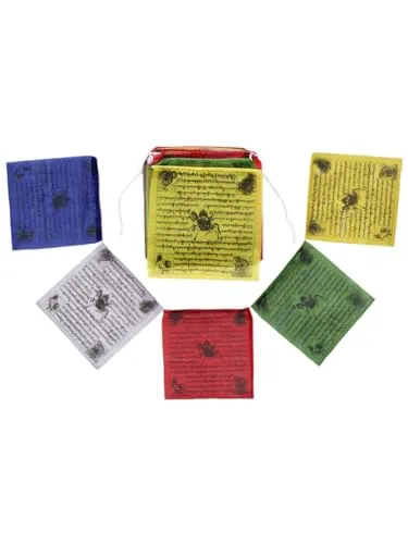 Gebetsfahnen, handgefertigt, Fair Trade, tibetisch-buddhistisch, Baumwolle, Wind-Pferde aus Nepal – 25 Flaggen – über 5 m lang 