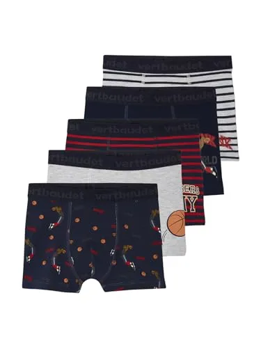 Vertbaudet 5er-Pack Jungen Boxershorts mit Bio-Baumwolle, Basketball grau meliert 92/98 - Bequeme Boxershorts mit coolen Basketball-Motiven, ideal für den Alltag. Aus weicher Bio-Baumwolle gefertigt, sorgen sie für angenehmen Tragekomfort.