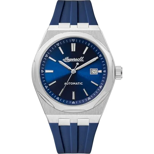 Ingersoll Die Rider 51 mm automatische Herrenuhr mit blauem Zifferblatt und blauem Kunststoffarmband - I16802