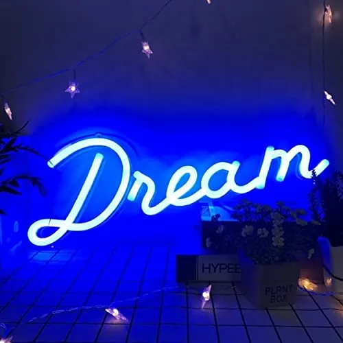 Dream Schriftzug Neonlicht LED Schild blau USB Beleuchtung Leuchtreklame Reklame Licht, Kunst Neonlichter Bar Party Wand Dekoration Geburtstag Wohnzimmer dekorative Wandbeleuchtung Jugendzimmer