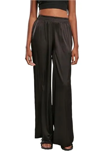 Urban Classics Damen Women's Satin Wide Leg Trousers Pants, Schwarz, S EU
