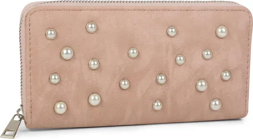 styleBREAKER Geldbörse mit Perlen besetzter Vorderseite, umlaufender Reißverschluss, Portemonnaie, Damen 02040092