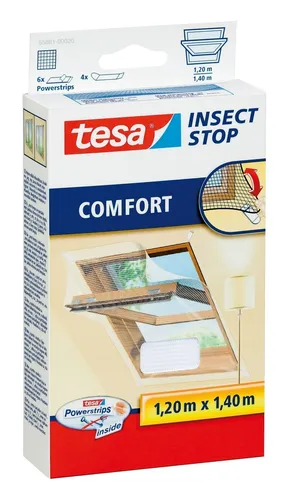 tesa Fliegengitter Dachfenster Insektenschutz ohne Bohren 1,2 x 1,4m - Effektiver Insektenschutz für Dachfenster, einfach ohne Bohren anzubringen und rückstandslos zu entfernen. Waschbar bei 30°C für langfristige Nutzung.