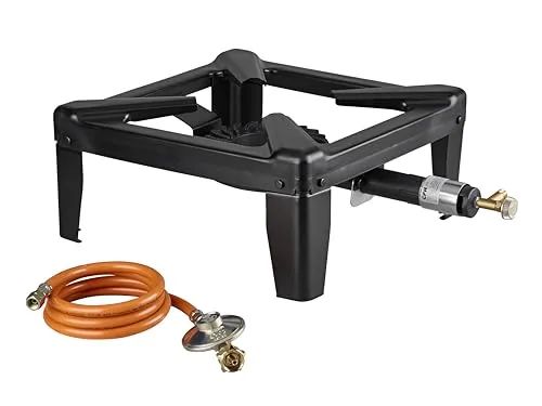CFH Hockerkocher HK 418 – 8,8 kW, 2-flammig, Gusseisen, 50 mbar, LPG, für Töpfe bis 45 cm, inkl. Druckregler und Gasschlauch