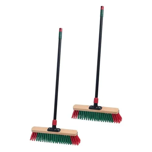 Straßenbesen mit stufenlos einstellbarem Teleskopstiel - 2er Set - Kehrbesen grob für Außen mit verstellbarem Metallstiel - Besen Metallbesen Gartenbesen Hofbesen Außenbesen Teleskopbesen