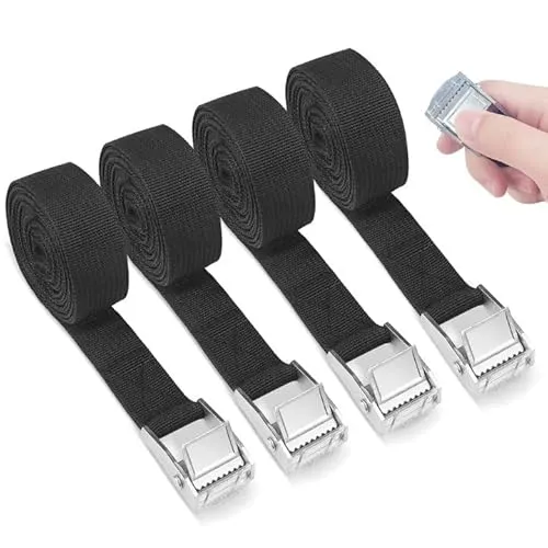 Rseuphiee 4 Stück 3M Spanngurte, verstellbare Ratsche, Klemmschloss, robuste Gurtstation für Transport, Gepäck und Camping (Schwarz)