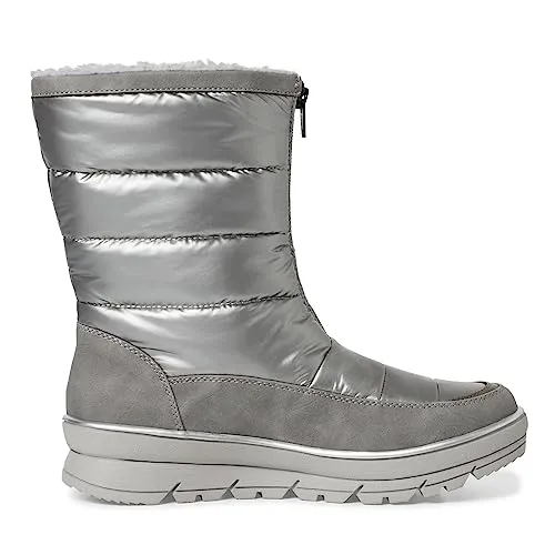 Jana Damen Winterstiefel ohne Absatz mit Reißverschluss - Gefüttert, Silber (Silver Comb), 37 EU - Wanderschuhe für breite Füße, gefüttert für optimale Wärme an kalten Tagen, 100 % vegan und stylisch für jeden Anlass.