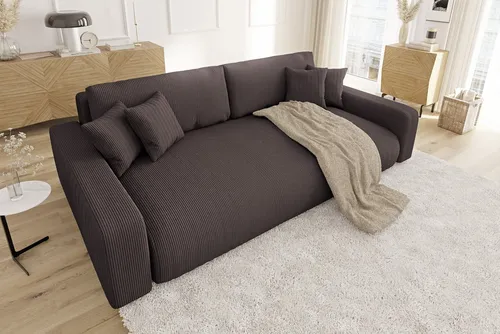 S-Style Möbel Schlafsofa Emma mit Bettkasten in Cord-Stoff - Stilvolles Schlafsofa mit Schlaffunktion und praktischem Bettkasten, ideal für gemütliche Stunden und Übernachtungsgäste. Hochwertige Polsterung und weicher Cord-Bezug sorgen für höchsten Komfort.