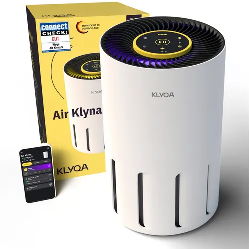 Klyqa Luftreiniger Allergiker 360° HEPA-Filter Leaf - Luftreiniger für Allergiker mit 99,99% Filterleistung gegen Pollen und Staub. Smart gesteuert, geräuscharm mit nur 21,5 dB - ideal für ruhige Nächte und saubere Luft in jedem Raum.