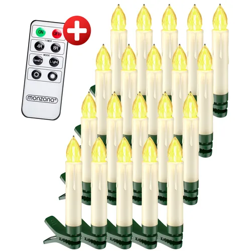 Monzana Christbaumkerzen 103453, dimmbare LED-Kerzen mit Fernbedienung - Weihnachtsbeleuchtung mit 20 kabellosen LED-Kerzen, die bequem per Fernbedienung gesteuert werden können. Timerfunktion und verschiedene Lichtarten sorgen für festliche Stimmung.
