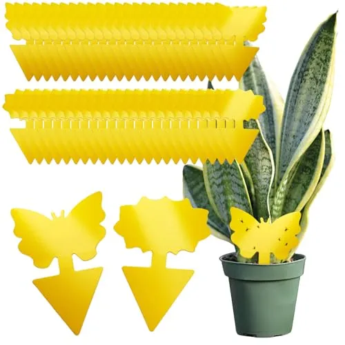 com-four® 50x Gelbtafeln gegen Trauermücken, Fliegen, Blattläuse – ungiftige Leimfallen für Pflanzen – Insekten Klebefallen in Blumen- & Schmetterlingsform – Gelbfalle (50 Stück - Fliegenfalle)