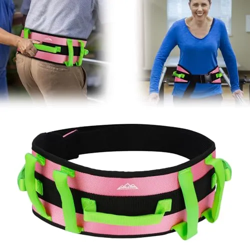 supregear Gehgurt, gepolsterte Transporthilfe mit 7 Griffen, verstellbare Pflegeunterstützung für Senioren, ältere & bariatrische Mobilität, Rosa