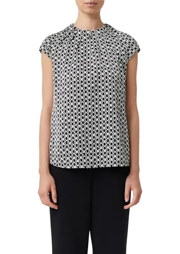 Comma Satinbluse mit All-Over Print beige|schwarz 38 EU - Blusen mit elastischem Satinmaterial und stylischem All-Over Print, ideal für einen lässigen Look.