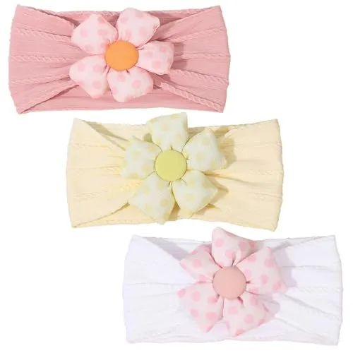 Stück Baby Blumen-Stirnband, Nylon-Baby-Stirnbänder, weiche Haarbänder, Zubehör für Neugeborene, Kleinkinder (Yellow Pink White) 3