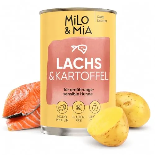 Nassfutter für Hunde mit Lachs & Kartoffel, 6 x 400 g, getreidefrei | 50 % Lachs als Monoprotein, 8 % Kartoffeln; Alleinfuttermittel für ausgewachsene Hunde, ohne Weizen und Gluten