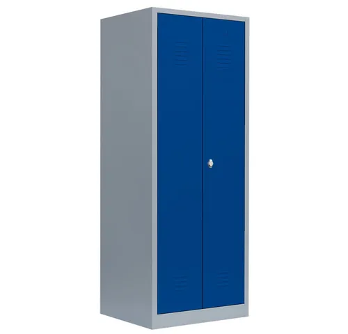 Steelboxx Kleiderspind 180x80x50cm blau/grau, komplett montiert - Spind für Lebensmittelverarbeitung und Labore, ermöglicht getrennte Aufbewahrung von Straßen- und Berufsbekleidung. Hochwertige Qualität mit 2 Abteilen, sofortiger Zugriff und einfache Innenreinigung.