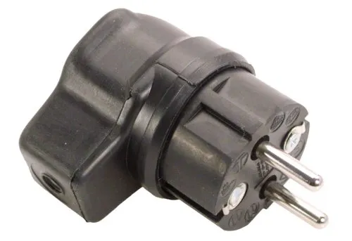 as - Schwabe Vollgummi-Winkelstecker - Schutzkontaktstecker, Leitungen bis max. 2,5mm² für den Außenbereich geeignet, 230V, 16A, IP44, Schwarz, Made in Germany, 62207