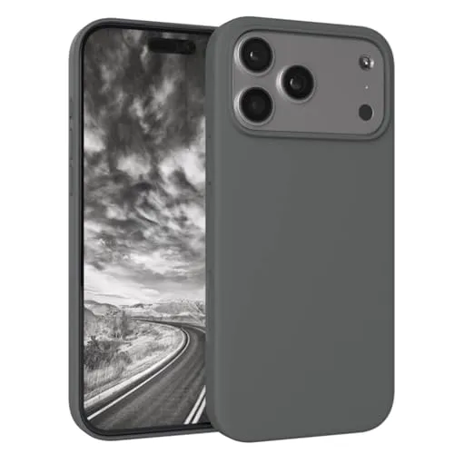 EAZY CASE Premium Silikon Hülle für iPhone 17 Pro Max - Handyhülle, Stoßfest, Schutzhülle mit Kameraschutz, Kratzfester weicher Mikrofaser-Innenfutter, Slim Silikon Cover Case Bumper - Dunkelgrau Grau