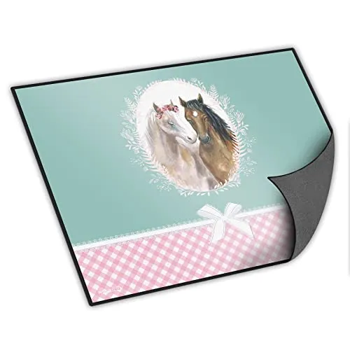 itenga Schreibtischunterlage mit Motiv abwischbar rutschfest glatt 40x53cm Kunststoff Schreibunterlage für Kinder (Motiv Pferde)