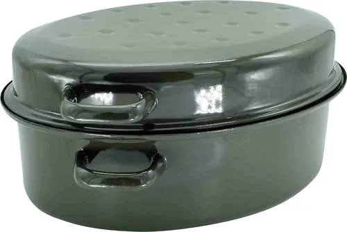 Krüger GR34 Gansbräter, emailliert Schwarz - Emaillierter Gansbräter mit Tropfdeckel, ideal für saftige Gänsebraten. Größe 34 cm, perfekt für festliche Anlässe.