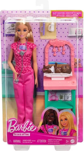 Barbie Kinderärztin-Puppe mit Baby-Patienten - Spielzeug für Kindergartenkinder, fördert kreatives Spielen mit Möbeln und Zubehör für ein realistisches Arztspiel.