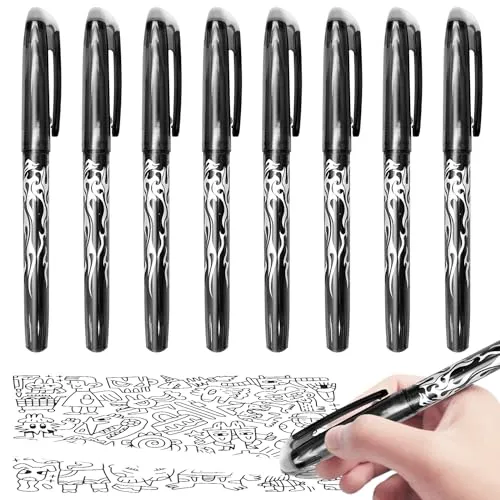 Eurtes Radierbarer Kugelschreiber, 8 Stück Schwarz Tintenroller Radierbar Set 0.5mm Löschbare Gelschreiber, Nachfüllbarer Radierstift, Radierbare Stifte für Bürobedarf Schulsachen