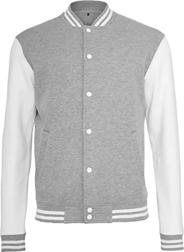 Build Your Brand Herren Sweat College Jacket Jacke,, per pack Mehrfarbig (h.grey/white 00659), XXXXX-Large (Herstellergröße: XXXXX-Large)