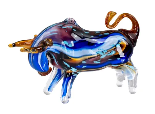 Levandeo® Skulptur, Glasfigur Stier 22x13cm - Handgefertigte Deko - Skulpturen: Majestätische Stier-Glasfigur, handgefertigt und einzigartig, ein kraftvolles Symbol für Stärke und Schutz.